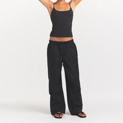 WOVEN COTTON OVERSIZED LOW RISE CARGO PANT | ONYX