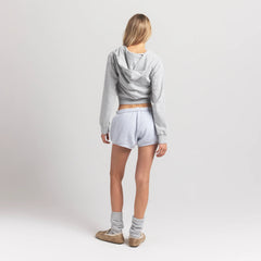 COTTON FLEECE BUBBLE HEM SHORT | LIGHT HEATHER GREY