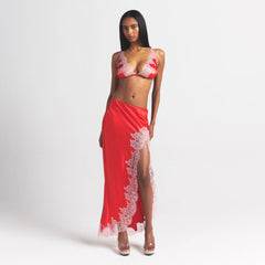 SILK LACE SLIP MIDI SKIRT | RUBY CONTRAST