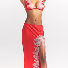 SILK LACE SLIP MIDI SKIRT | RUBY CONTRAST