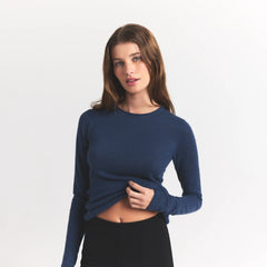 FEATHERWEIGHT CASHMERE LONG SLEEVE TOP | INDIGO
