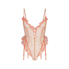 EMBROIDERED TULLE GARTER TEDDY | GUAVA HEART TULLE