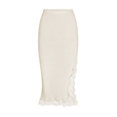 RIB KNIT LACE MIDI SKIRT | EGRET