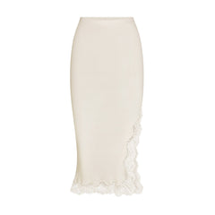 RIB KNIT LACE MIDI SKIRT | EGRET