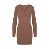 WOOL RIB HENLEY DRESS | SIENNA