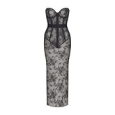 ULTRA FINE LACE STRAPLESS CORSET LONG DRESS | ONYX