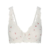 STRETCH LACE UNLINED FULL COVERAGE BRA | IVORY CHERRY PRINT