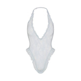 STRETCH LACE DEEP PLUNGE TEDDY | POWDER BLUE