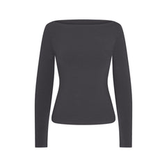 COTTON JERSEY LONG SLEEVE BOATNECK TOP | ASH