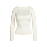 COTTON JERSEY SCOOP NECK LONG SLEEVE TOP | MARBLE