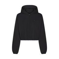 WOVEN COTTON CROPPED ZIP UP JACKET | ONYX