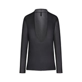 SLINKY KNIT DEEP PLUNGE TOP | OBSIDIAN