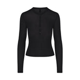 SHEER MODAL CREWNECK HENLEY | ONYX