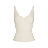 RIB KNIT LACE CAMI | EGRET