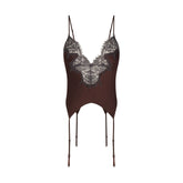 SILK LACE GARTER CAMI AND SHORT SET | ESPRESSO CONTRAST