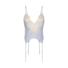 SILK LACE GARTER CAMI AND SHORT SET | PERIWINKLE CONTRAST