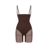 POWER MESH SHAPEWEAR CORE SCULPT OPEN BUST MID THIGH BODYSUIT | COCOA
