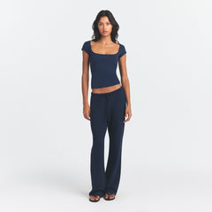 COTTON JERSEY SCOOP NECK T-SHIRT | NAVY