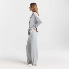 SKIMS SLEEP LONG SLEEVE BUTTON UP SET | LIGHT HEATHER GREY