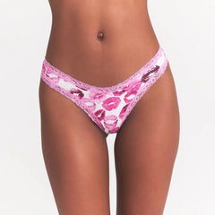 LIGHTWEIGHT COTTON LACE THONG | PINK ALLOVER LIPSTICK