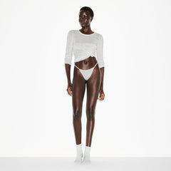 LIGHTWEIGHT COTTON POINTELLE LACE STRING THONG | LIGHT HEATHER GREY