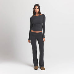 COTTON JERSEY FOLDOVER PANT | ASH
