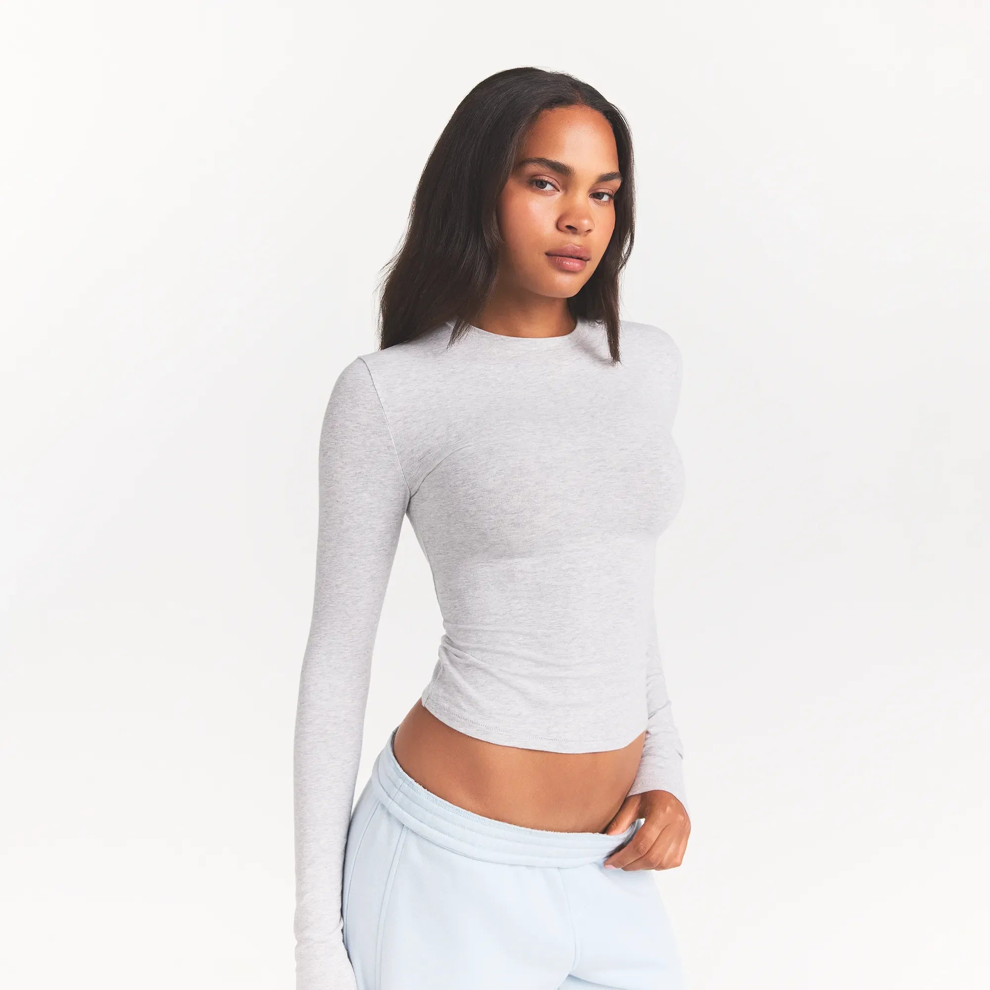 COTTON JERSEY LONG SLEEVE T-SHIRT | LIGHT HEATHER GREY