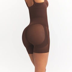 POWER MESH SHAPEWEAR CORE SCULPT OPEN BUST MID THIGH BODYSUIT | COCOA