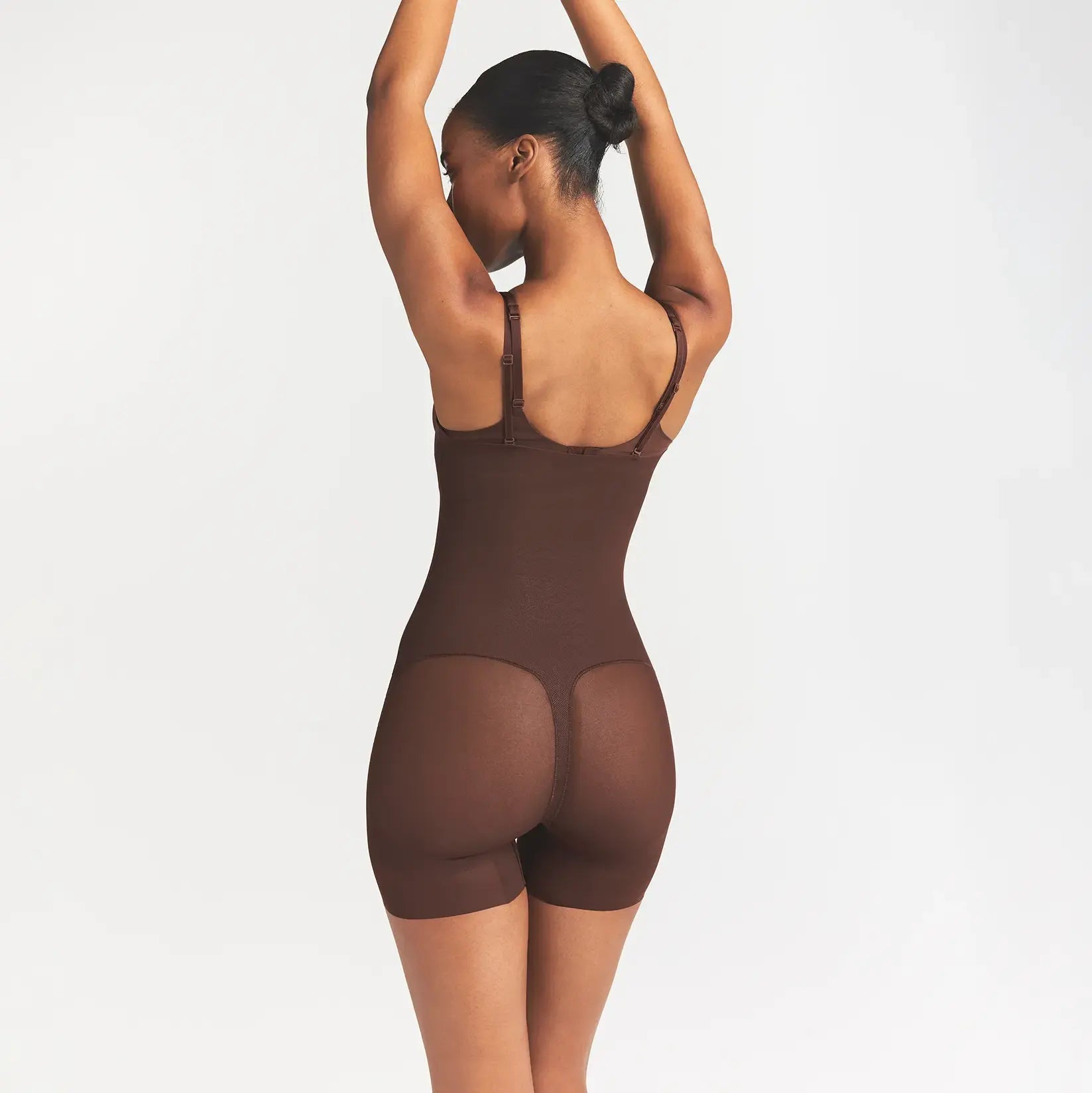 SKIMS BODY CORE SCULPT BACK SMOOTHING OPEN BUST MID THIGH BODYSUIT | COCOA