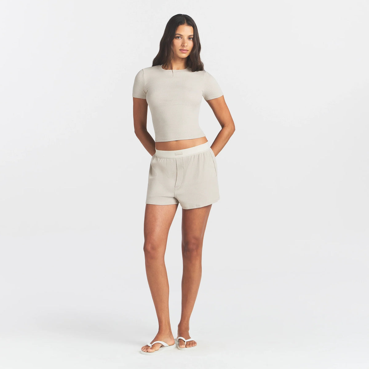 COTTON RIB LOOSE BOXER | STONE