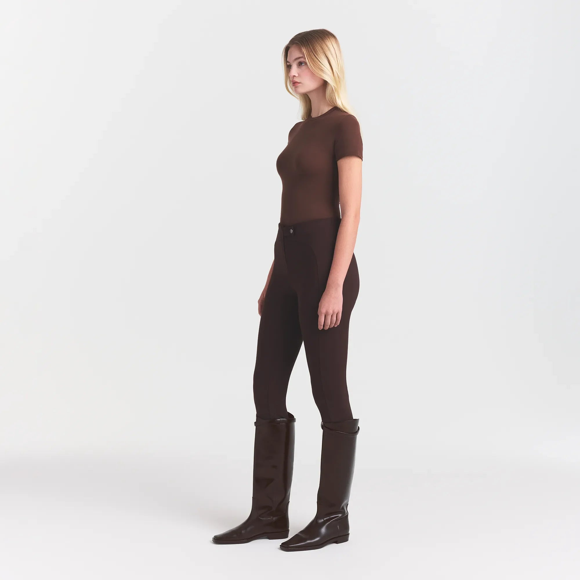 THE ESSENTIAL COLLECTION ZIP FRONT LEGGING | ESPRESSO