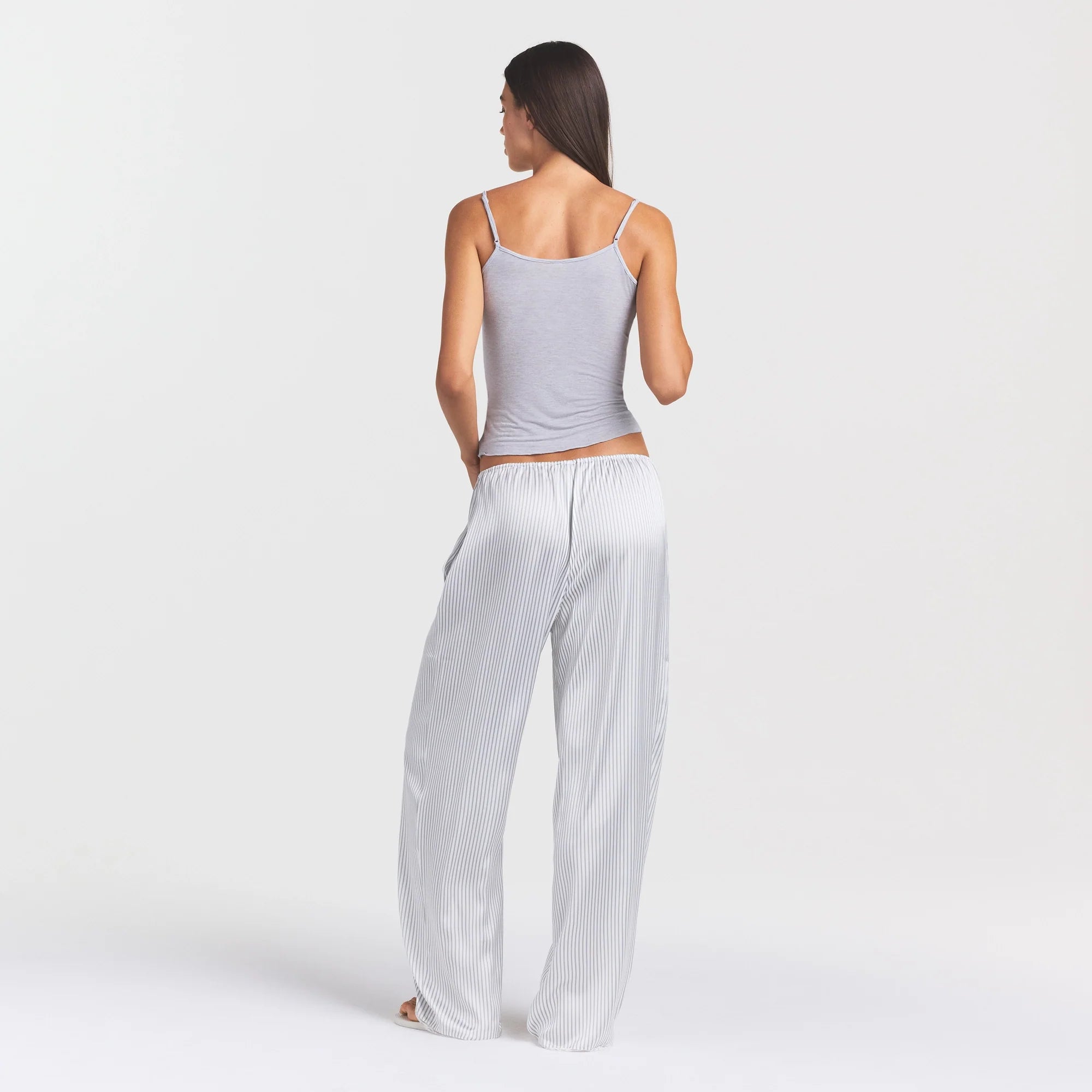 WOVEN SHINE LACE PANT | SILVER TRIPLE PINSTRIPE
