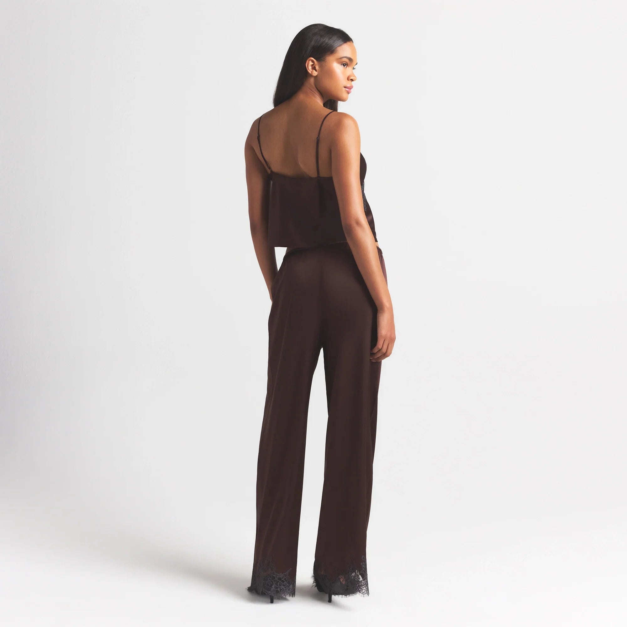 SILK LACE STRAIGHT LEG PANT | ESPRESSO CONTRAST