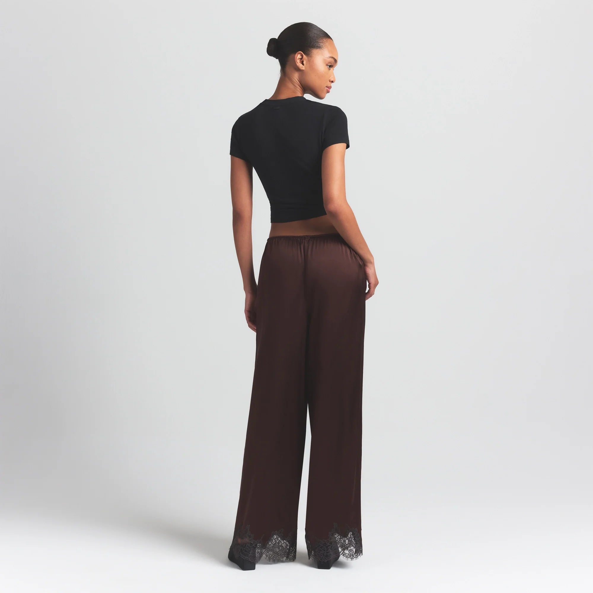 SILK LACE STRAIGHT LEG PANT | ESPRESSO CONTRAST