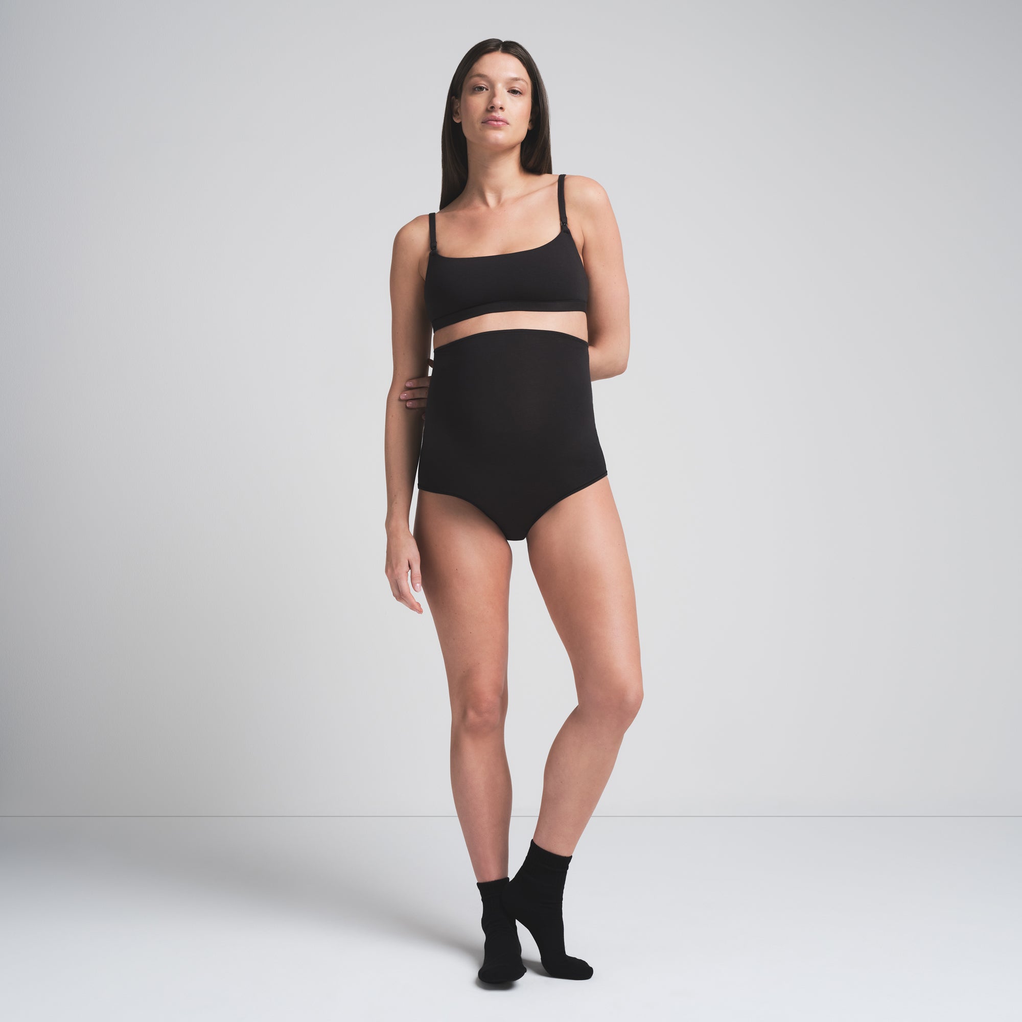 COTTON JERSEY MATERNITY HIGH-WAISTED BRIEF | SOOT