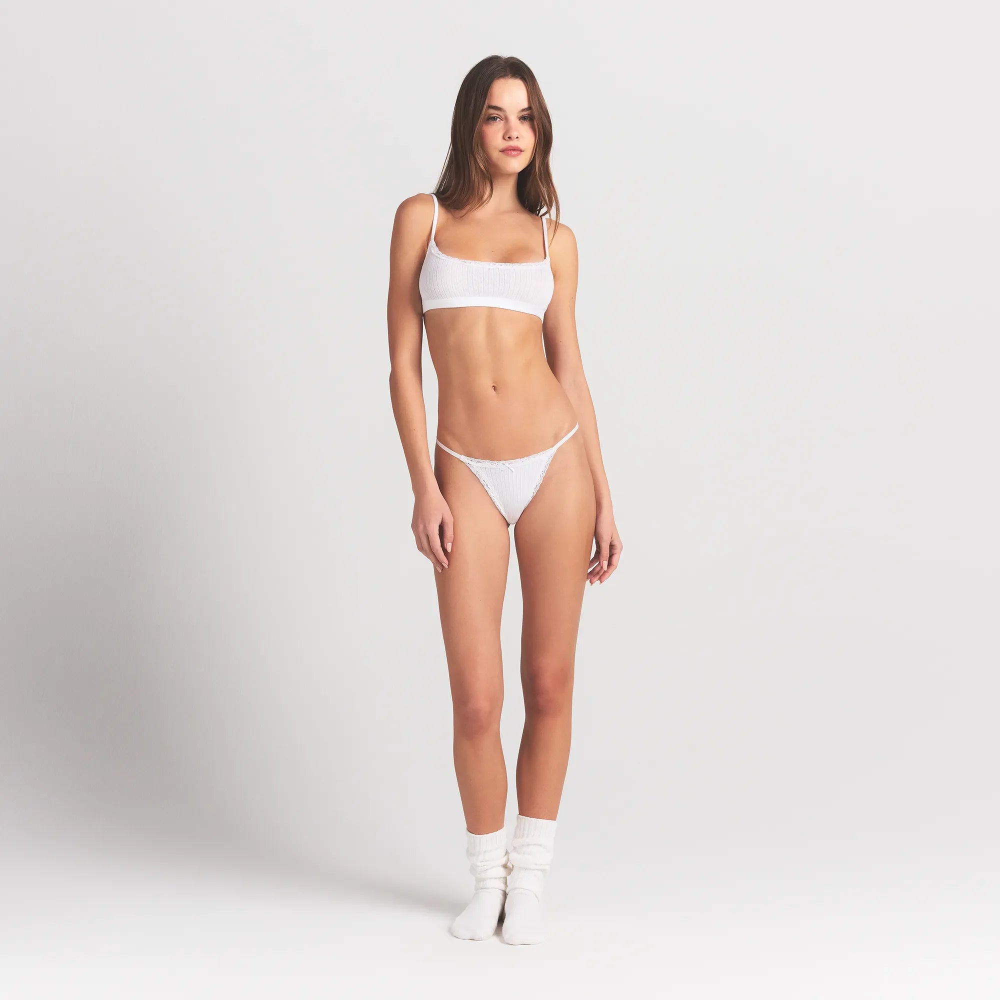 LIGHTWEIGHT COTTON POINTELLE SCOOP BRALETTE | SNOW
