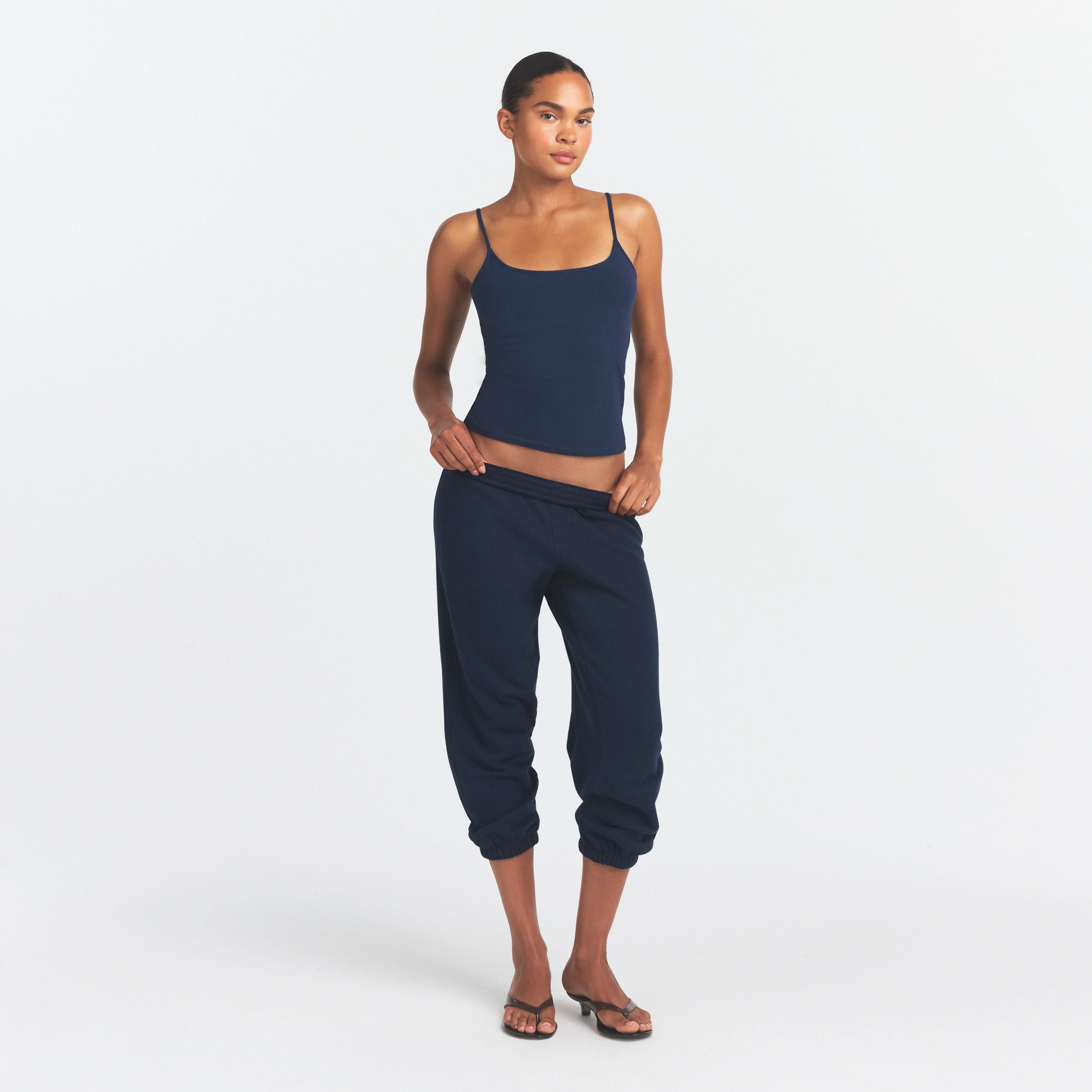 DRAPEY FRENCH TERRY CROPPED JOGGER | NAVY