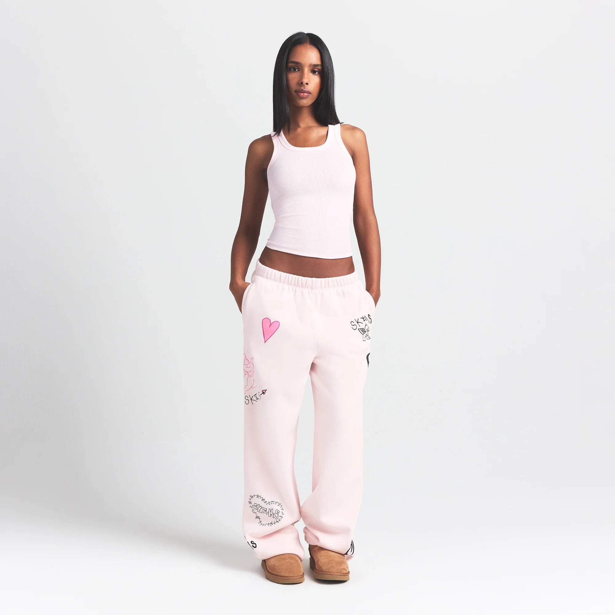 COTTON FLEECE CLASSIC STRAIGHT LEG PANT | BARELY PINK ANGEL SKETCH