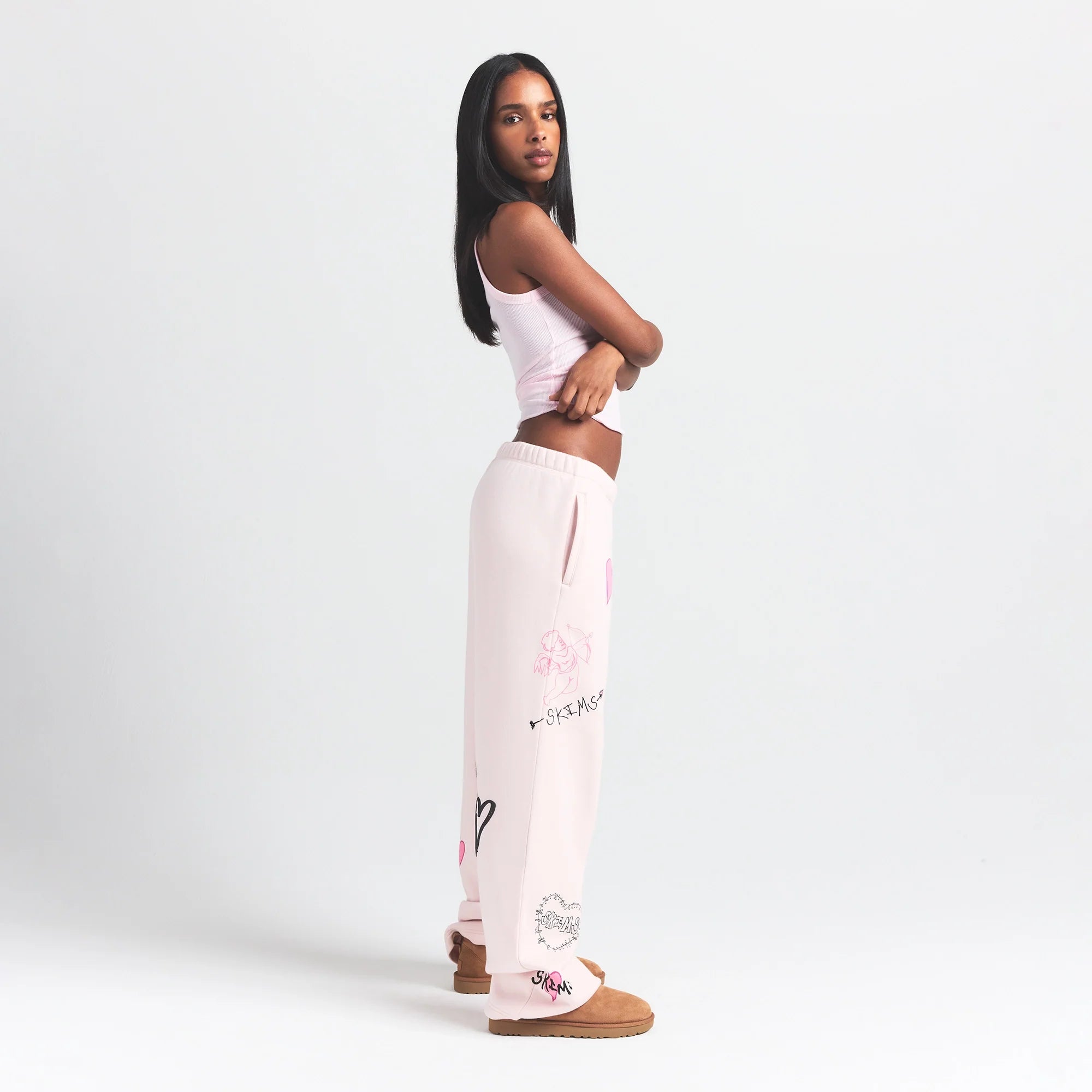 COTTON FLEECE CLASSIC STRAIGHT LEG PANT | BARELY PINK ANGEL SKETCH
