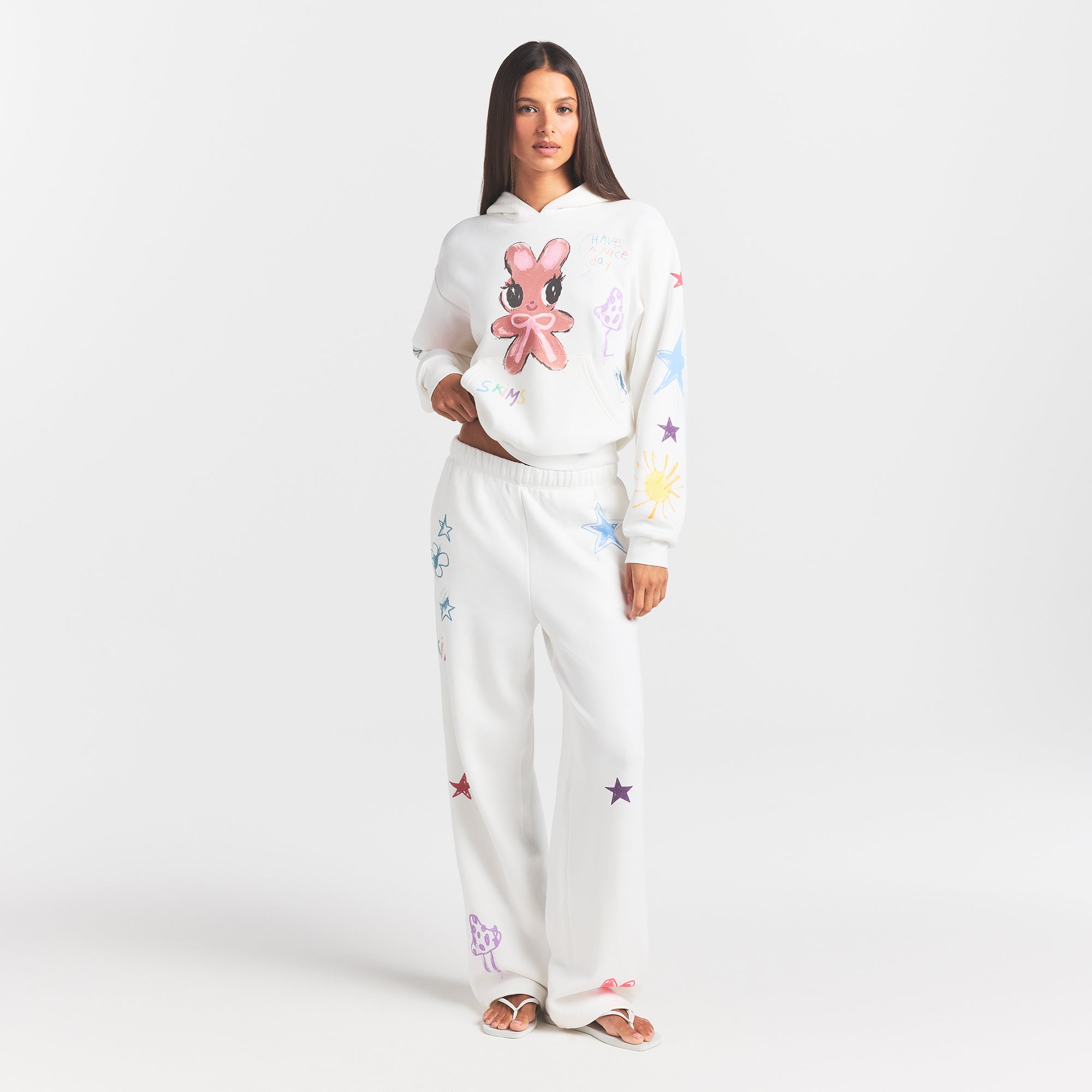 COTTON FLEECE CLASSIC STRAIGHT LEG PANT | MARBLE MULTI DOODLE PRINT