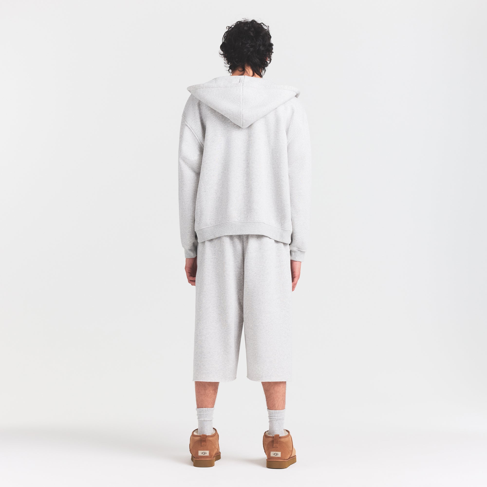 FLEECE LOUNGE MENS RELAXED LONG SHORT | LIGHT HEATHER GREY