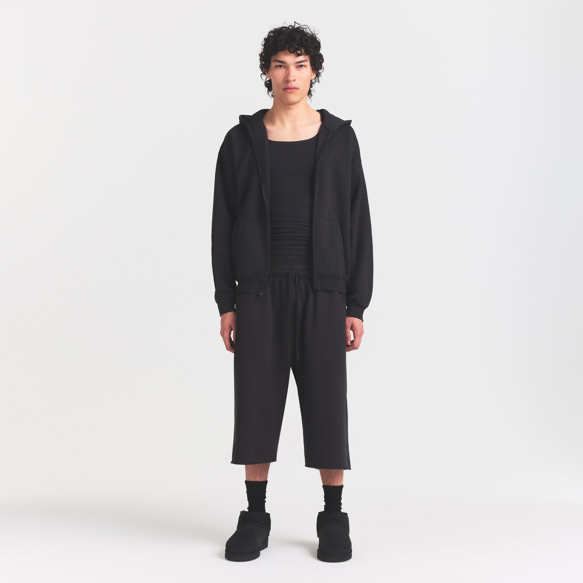 FLEECE LOUNGE MENS RELAXED LONG SHORT | WASHED ONYX