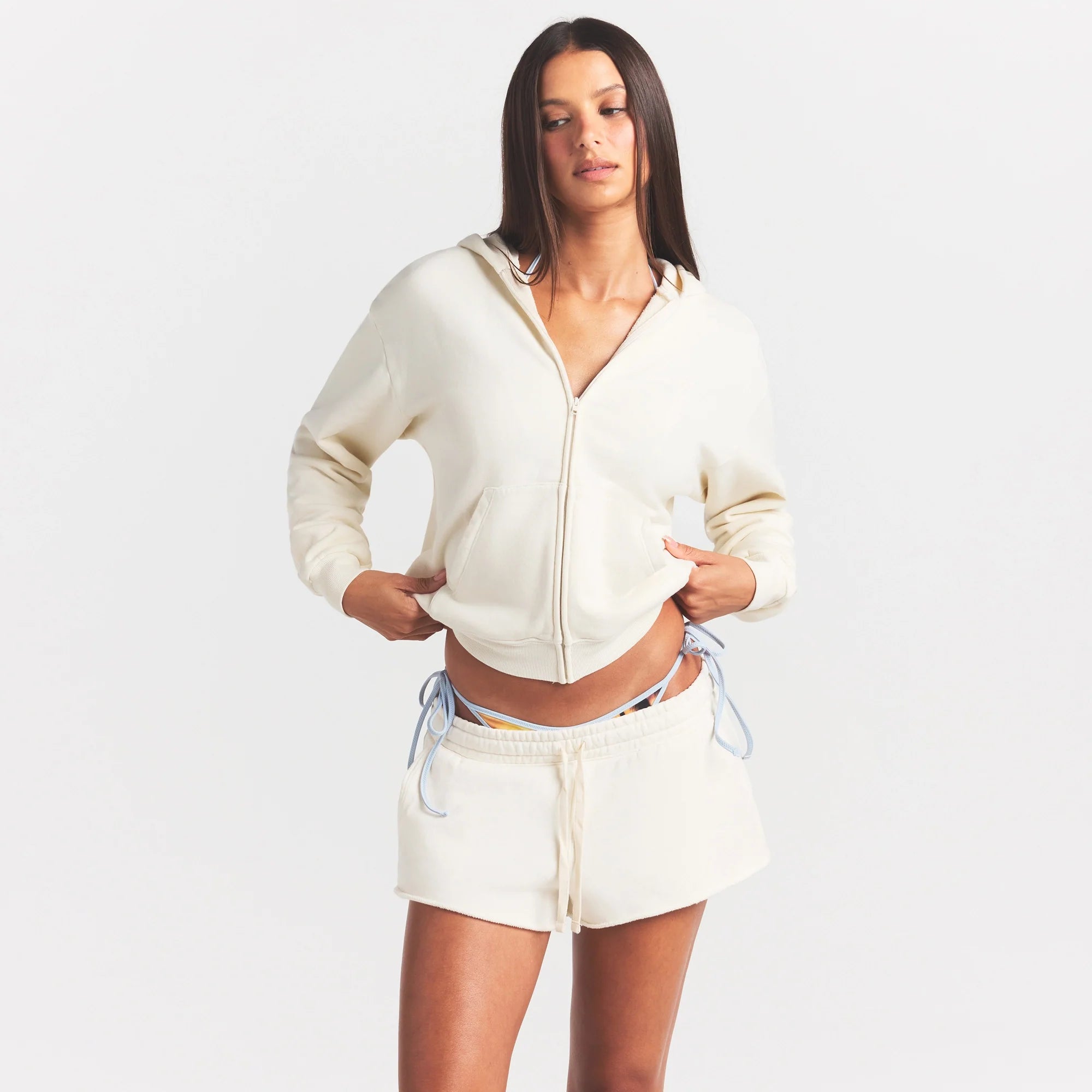 FRENCH TERRY RAW EDGE SHORT | ECRU