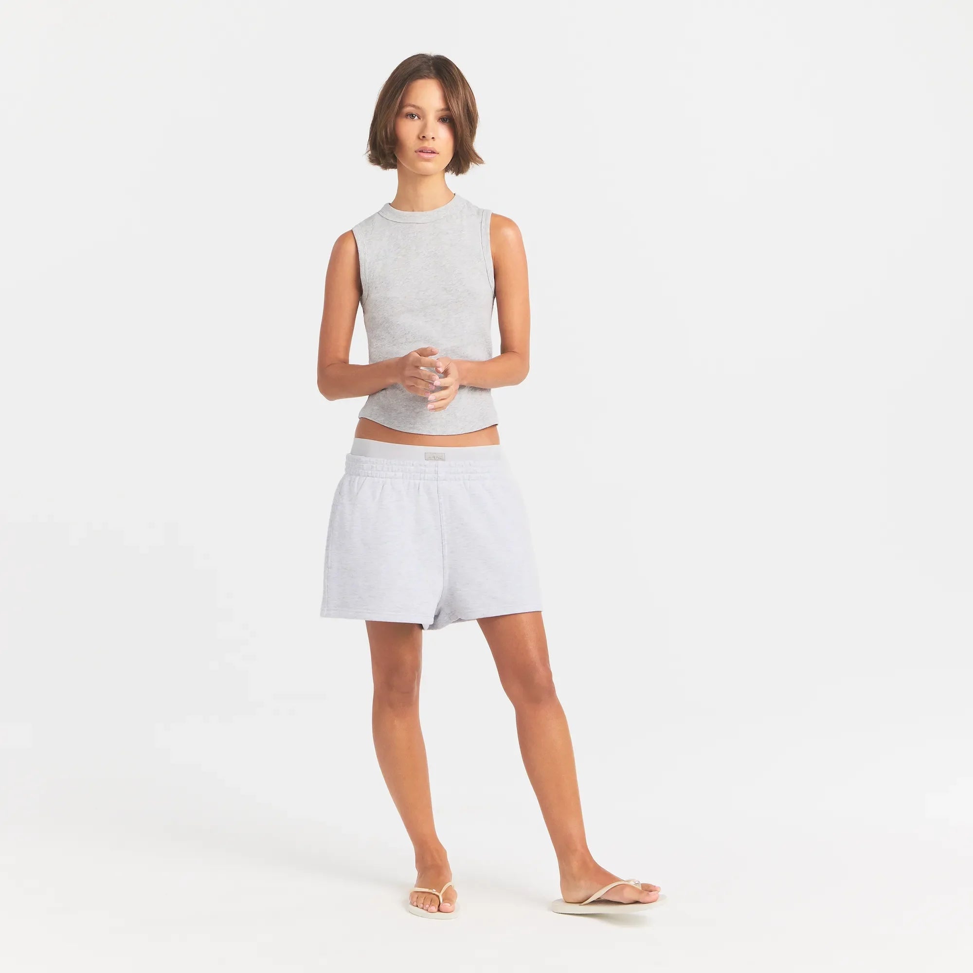 COTTON FLEECE DOUBLE WAISTBAND SHORT | LIGHT HEATHER GREY
