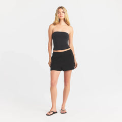 COTTON FLEECE DOUBLE WAISTBAND SHORT | ONYX