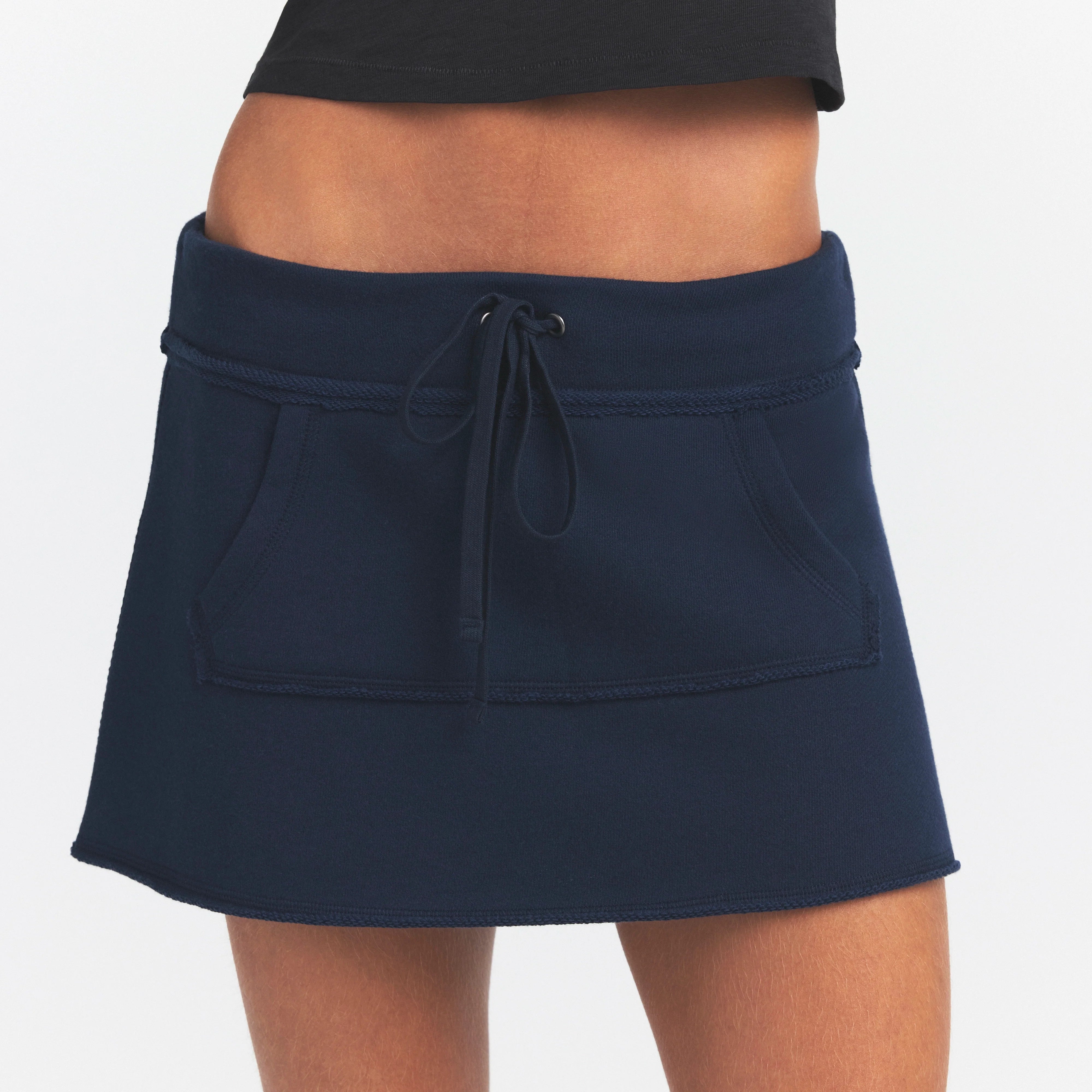 DRAPEY FRENCH TERRY MINI SKIRT | NAVY