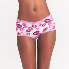 LIGHTWEIGHT COTTON LACE BOY SHORT | PINK ALLOVER LIPSTICK