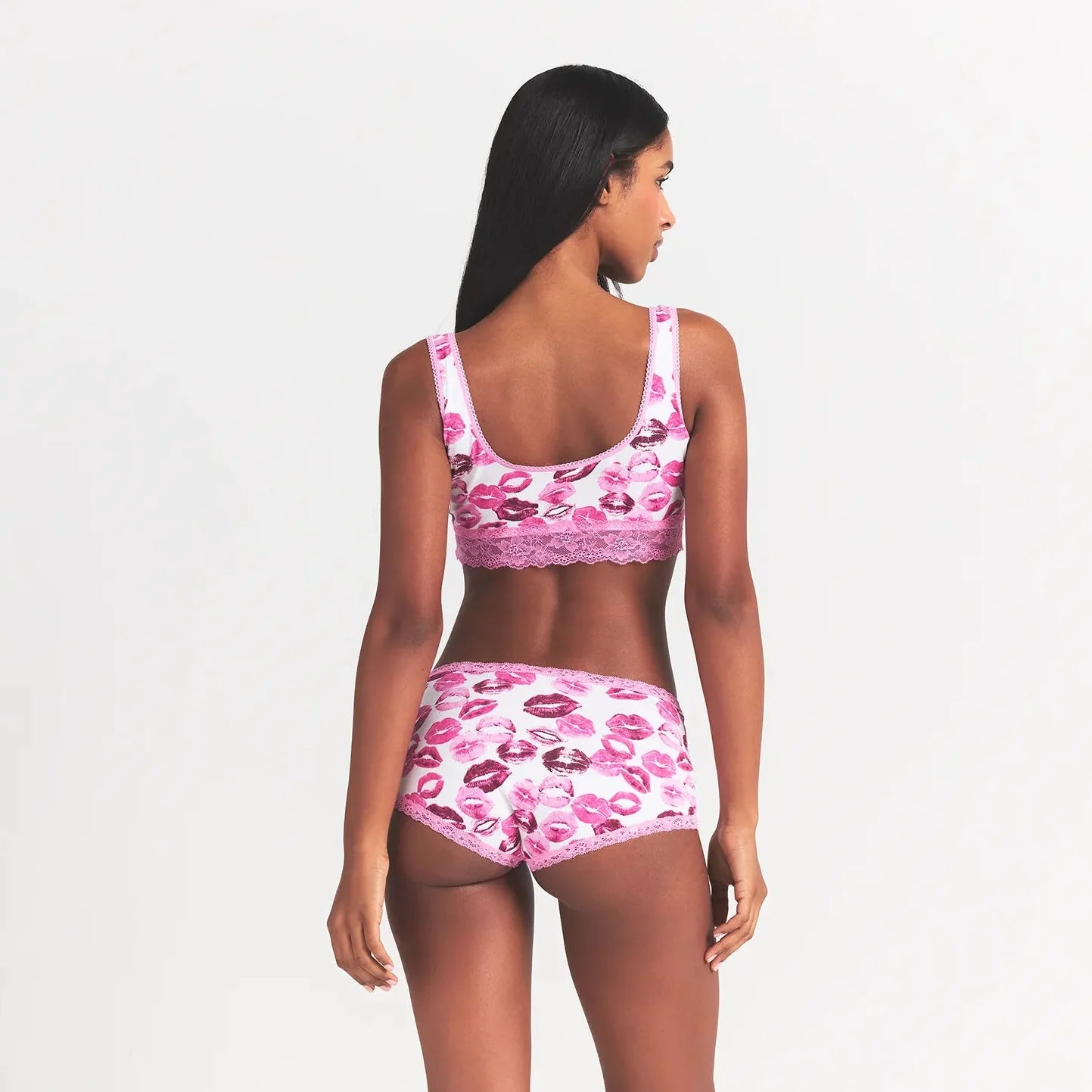 LIGHTWEIGHT COTTON LACE BOY SHORT | PINK ALLOVER LIPSTICK