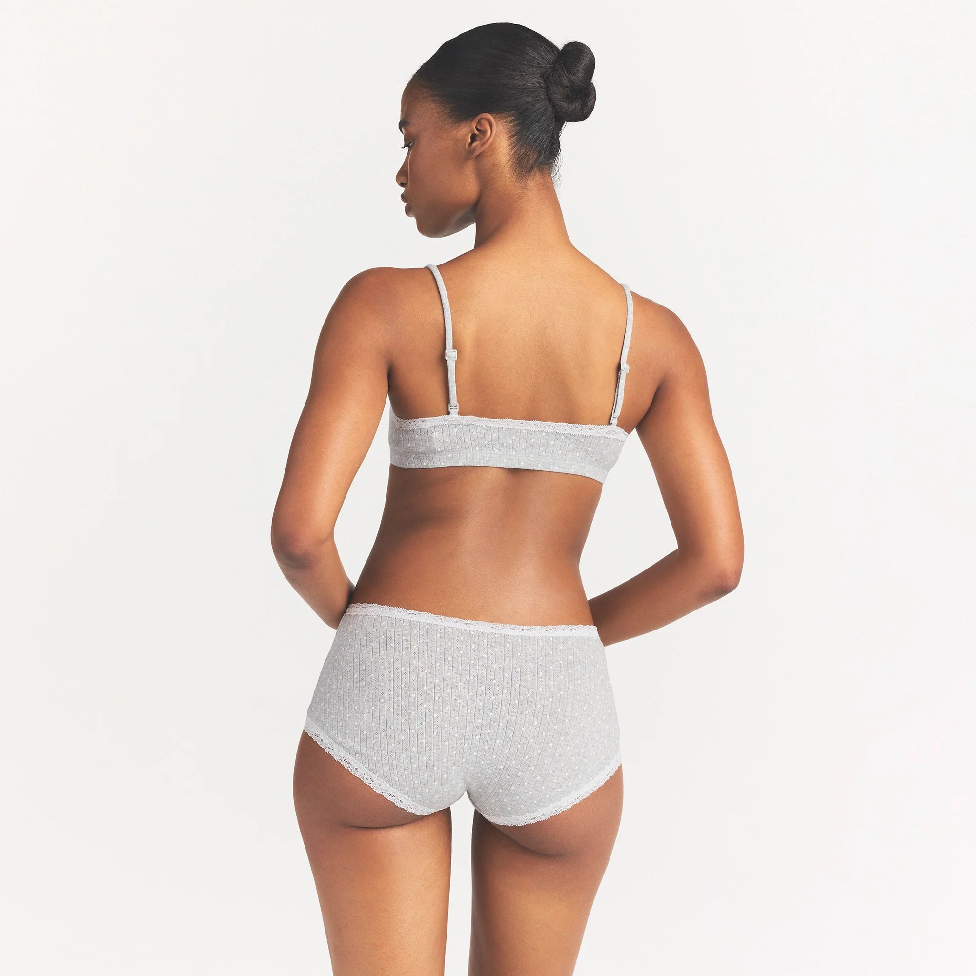 LIGHTWEIGHT COTTON POINTELLE LACE BOY SHORT | LIGHT HEATHER GREY PIN DOT
