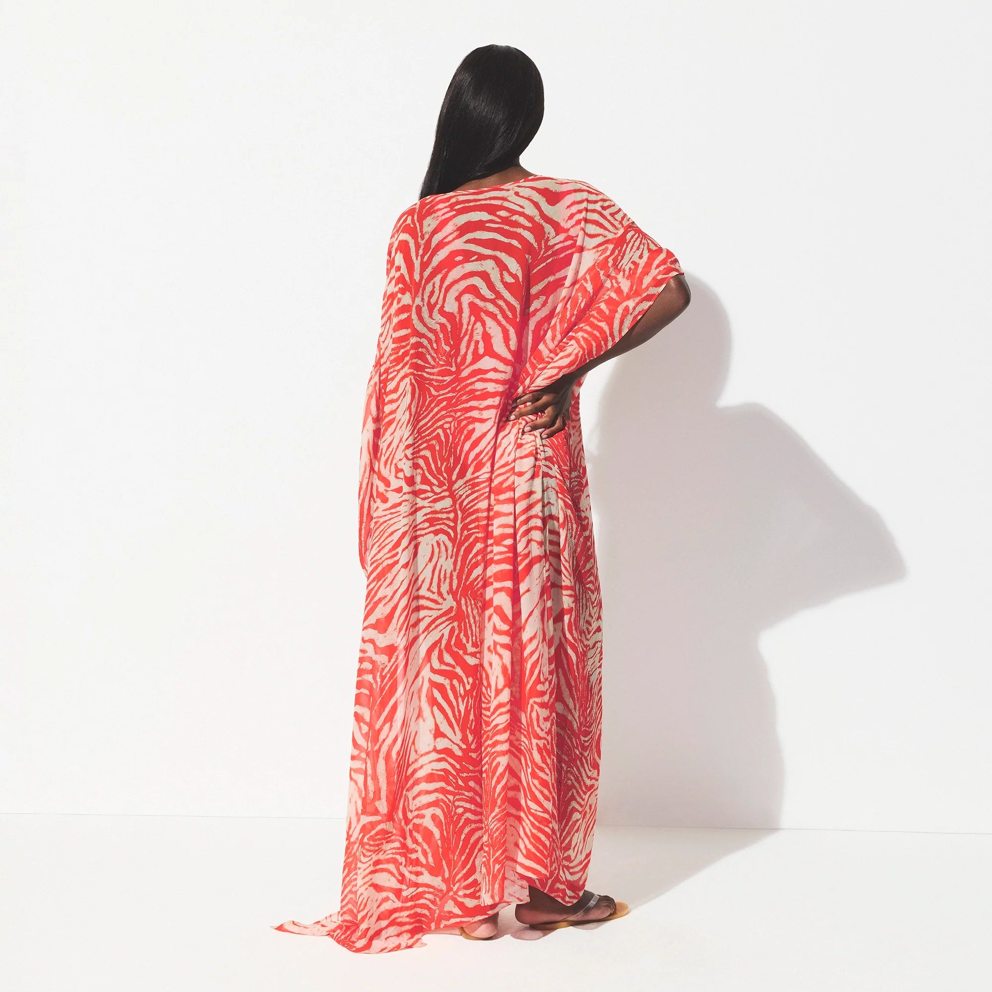 SWIM COVER-UPS SHEER LONG KAFTAN | CARMINE ZEBRA PRINT